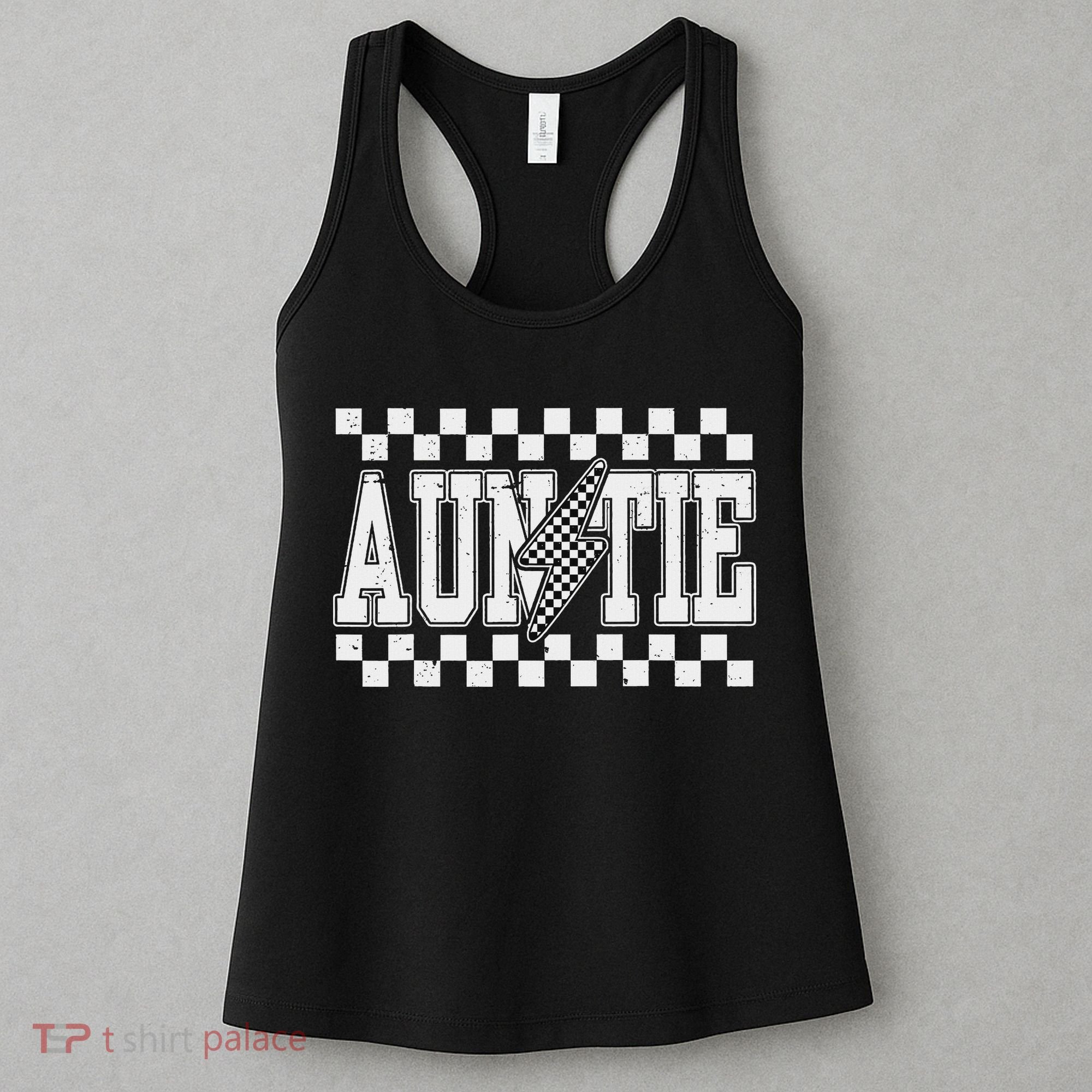 Retro Lightning Auntie Checkered Funny Auntie For Women Women's Tank Top