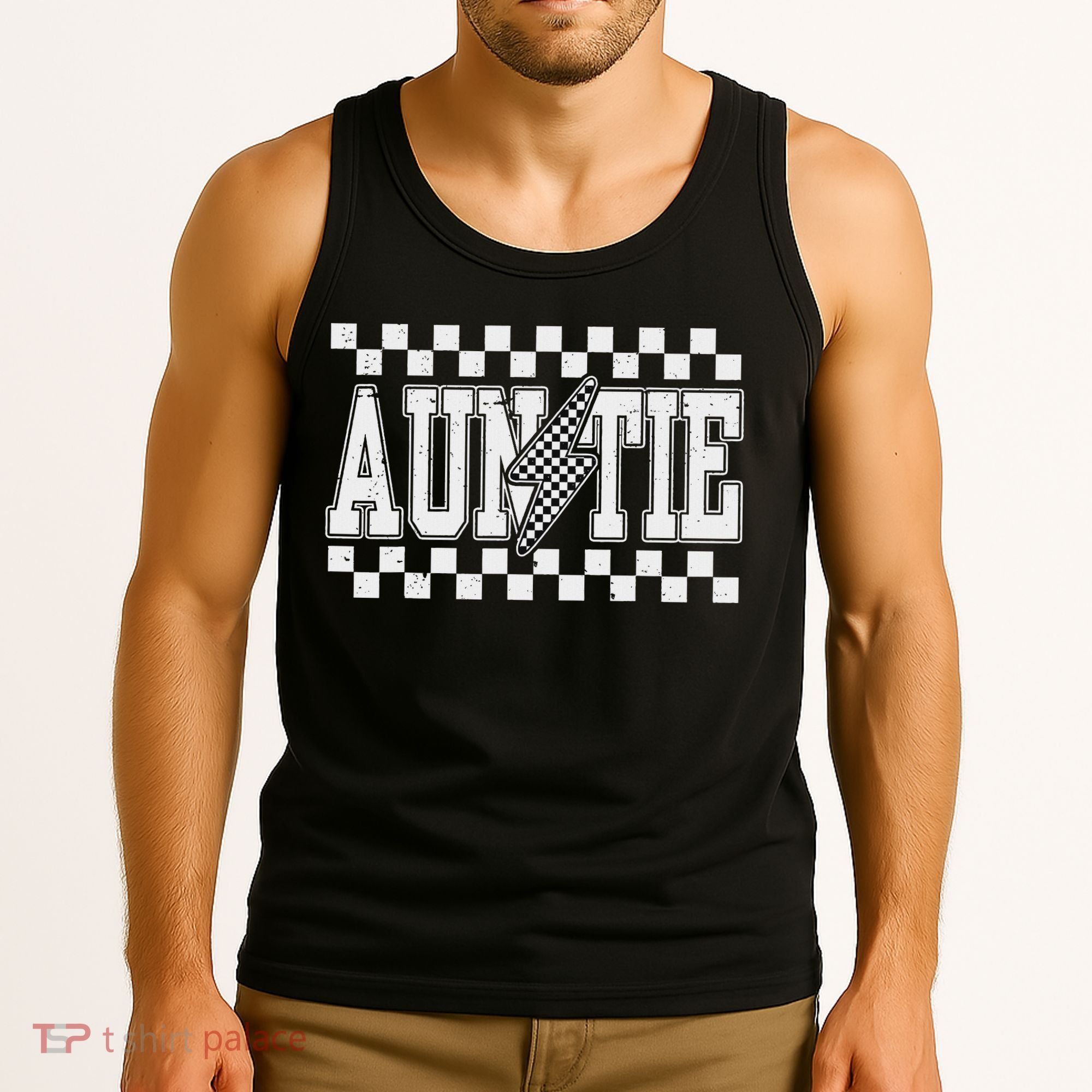 Retro Lightning Auntie Checkered Funny Auntie For Women Tank Top