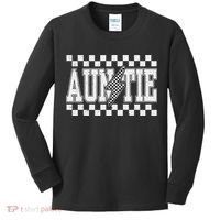 Retro Lightning Auntie Checkered Funny Auntie For Women Kids Long Sleeve Shirt thumb 0