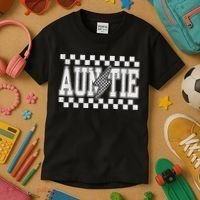 Retro Lightning Auntie Checkered Funny Auntie For Women Kids T-Shirt thumb 3