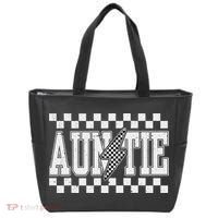 Retro Lightning Auntie Checkered Funny Auntie For Women Tote Bag thumb 0