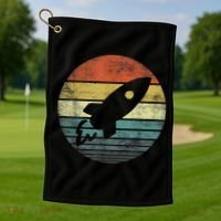Rocket Launch Astronomy Funny Retro Rocket Space Ship Golf Towel thumb 1