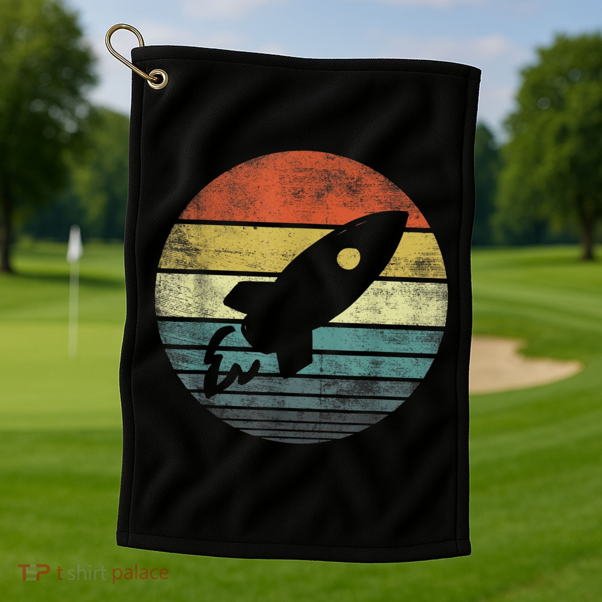 Rocket Launch Astronomy Funny Retro Rocket Space Ship Golf Towel