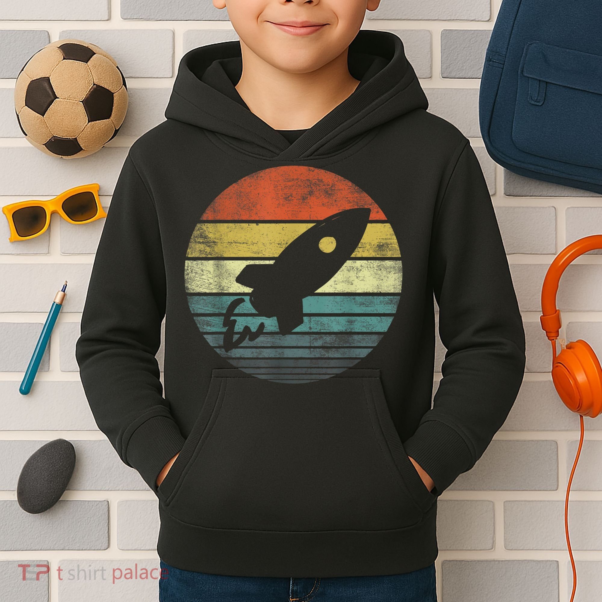 Rocket Launch Astronomy Funny Retro Rocket Space Ship Kids Hoodie