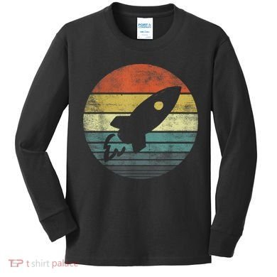 Rocket Launch Astronomy Funny Retro Rocket Space Ship Kids Long Sleeve Shirt