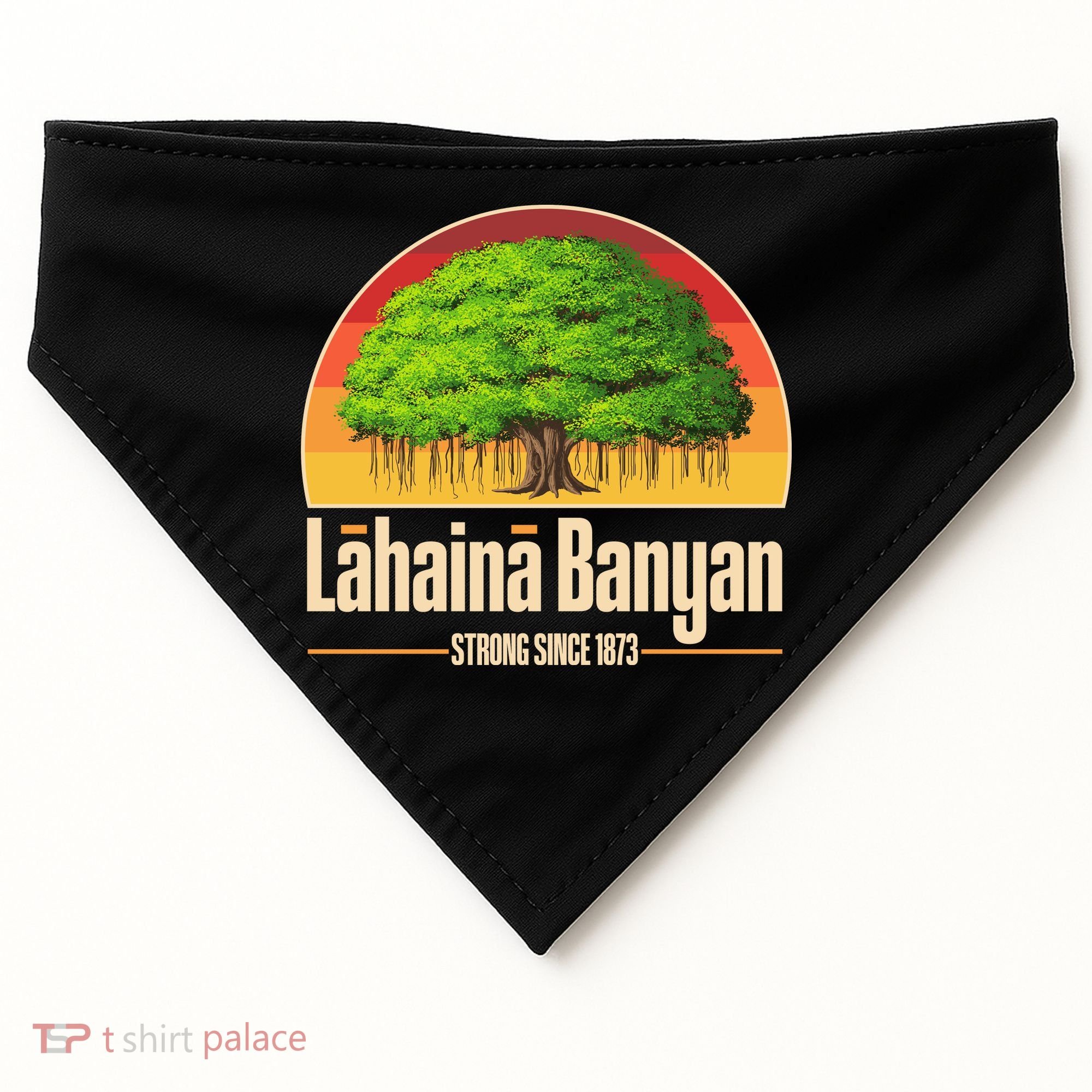 Retro Lahaina Banyan Tree Strong Since 1873 Support Maui Hawaii USA-Made Doggie Bandana