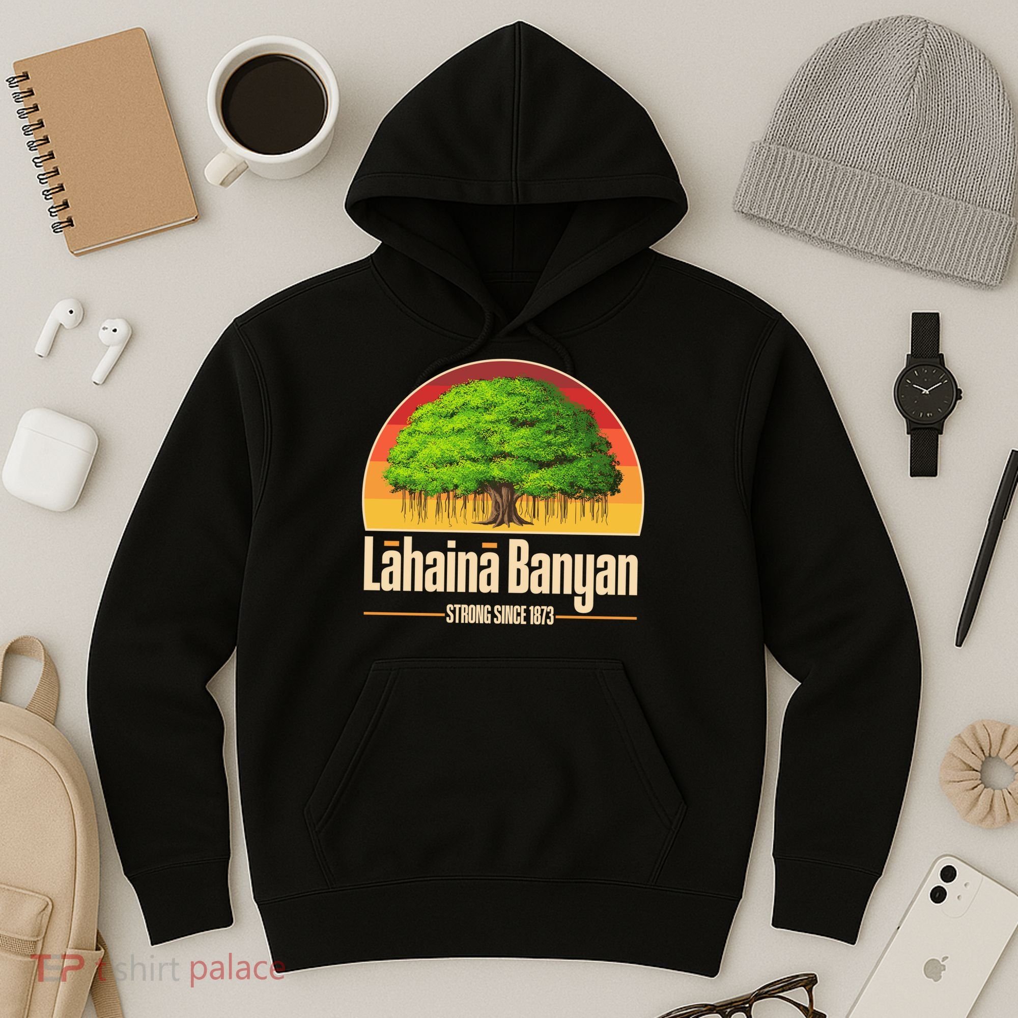 Retro Lahaina Banyan Tree Strong Since 1873 Support Maui Hawaii Hoodie