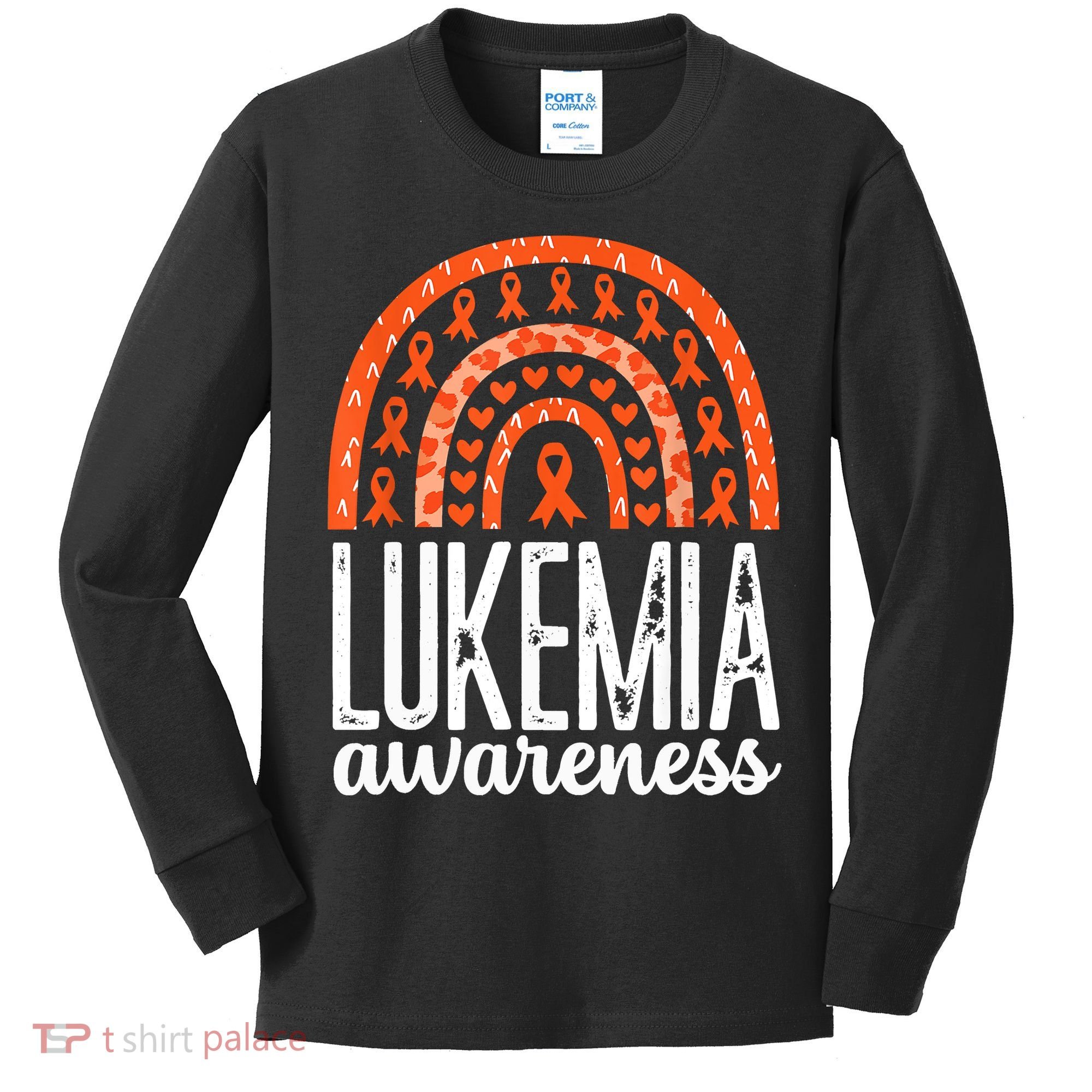 Rainbow Leukemia Cancer Awareness Month Orange Ribbon Kids Long Sleeve Shirt