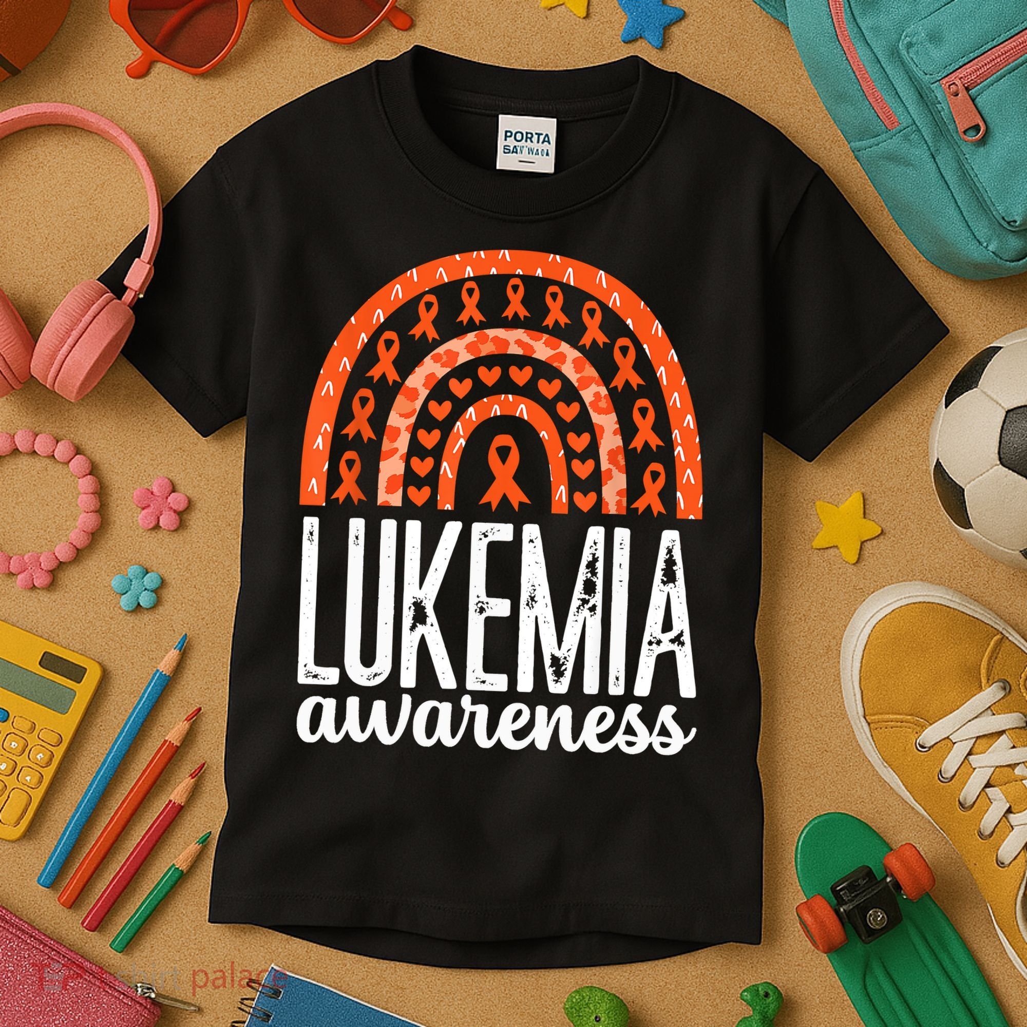 Rainbow Leukemia Cancer Awareness Month Orange Ribbon Kids T-Shirt
