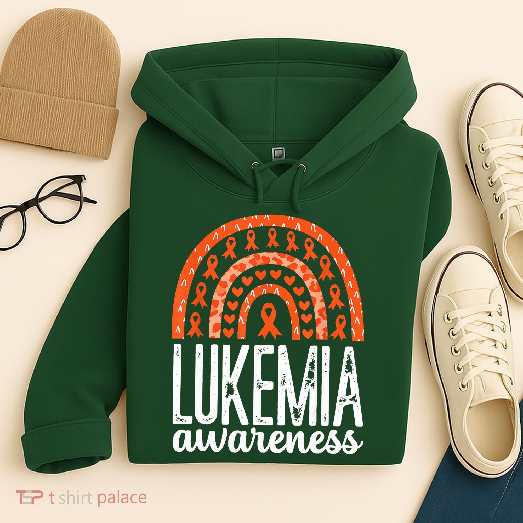 Rainbow Leukemia Cancer Awareness Month Orange Ribbon Hoodie