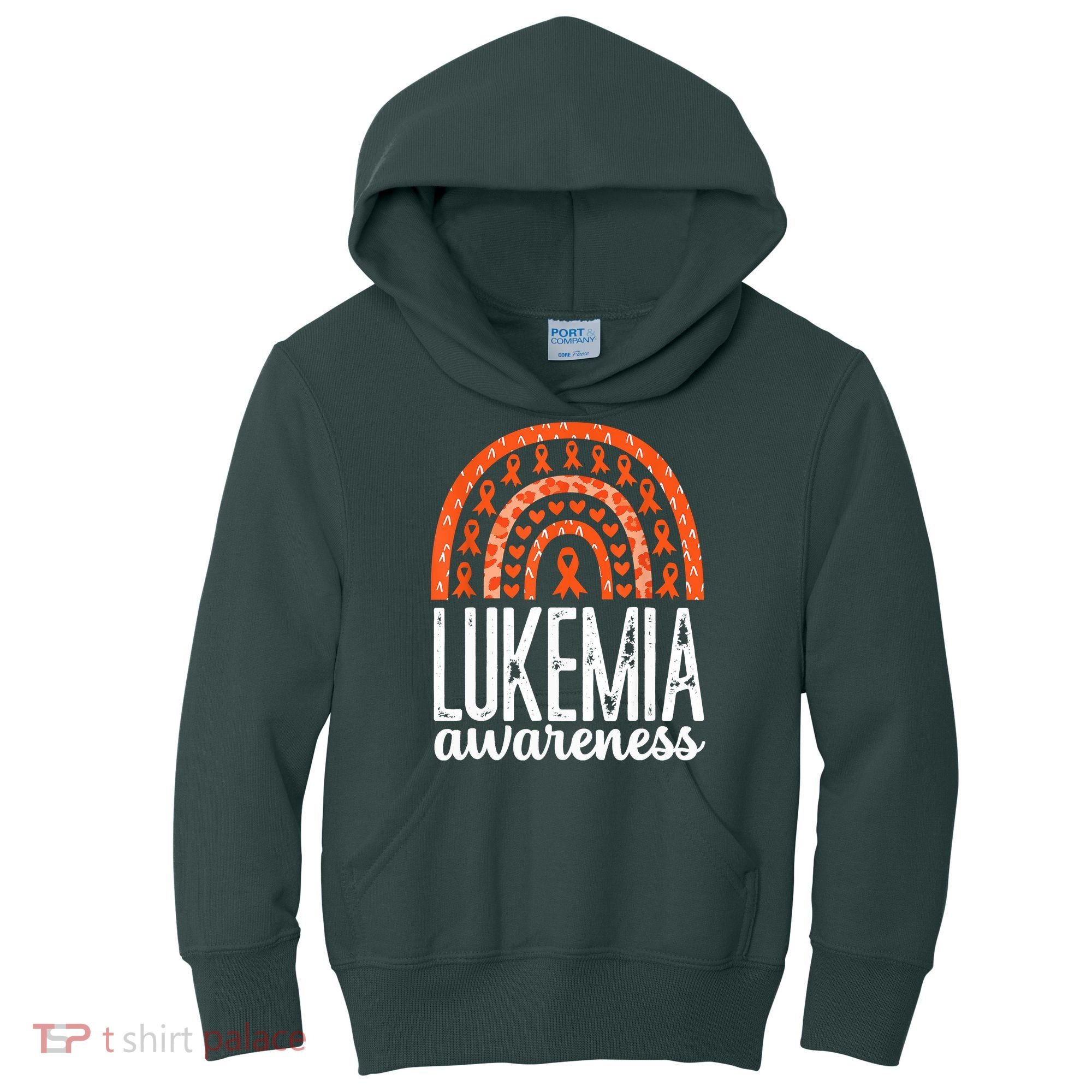 Rainbow Leukemia Cancer Awareness Month Orange Ribbon Kids Hoodie