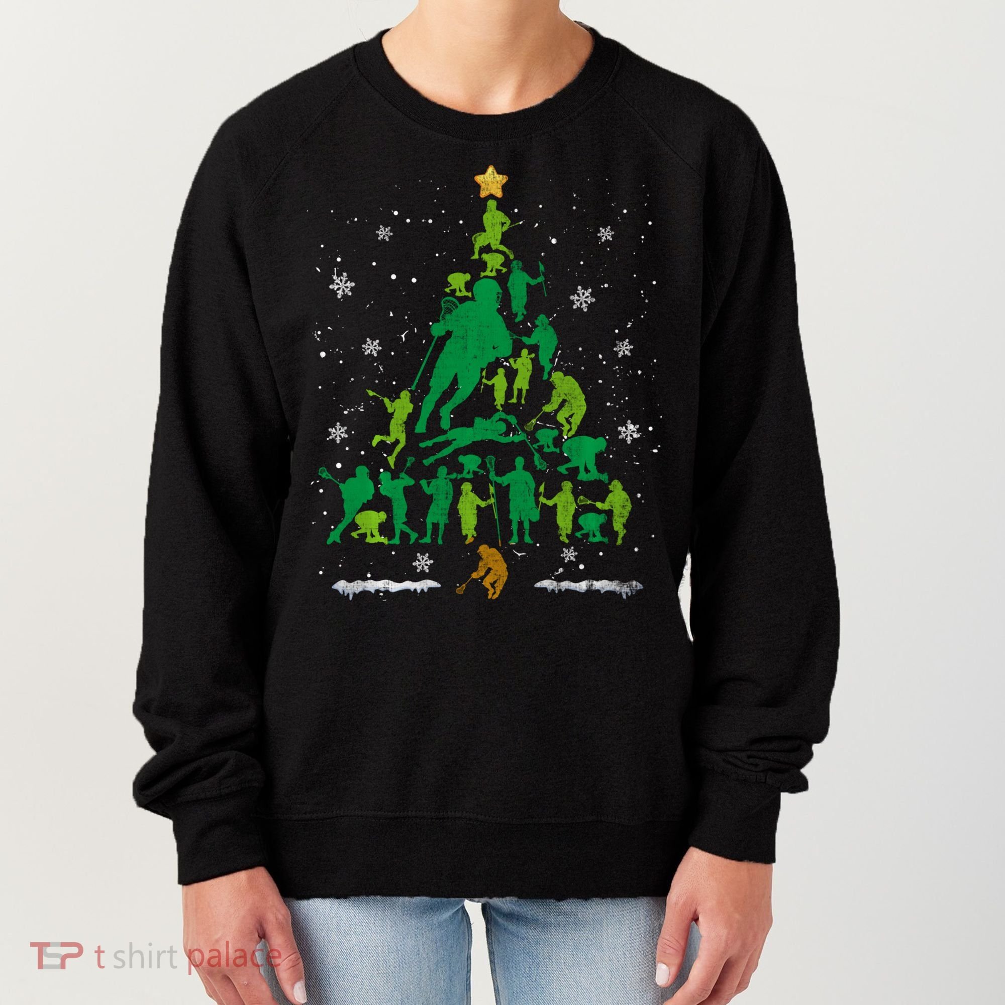 Retro Lacrosse Christmas Tree Xmas Lacrosse Player Lover Women's Sweatshirt