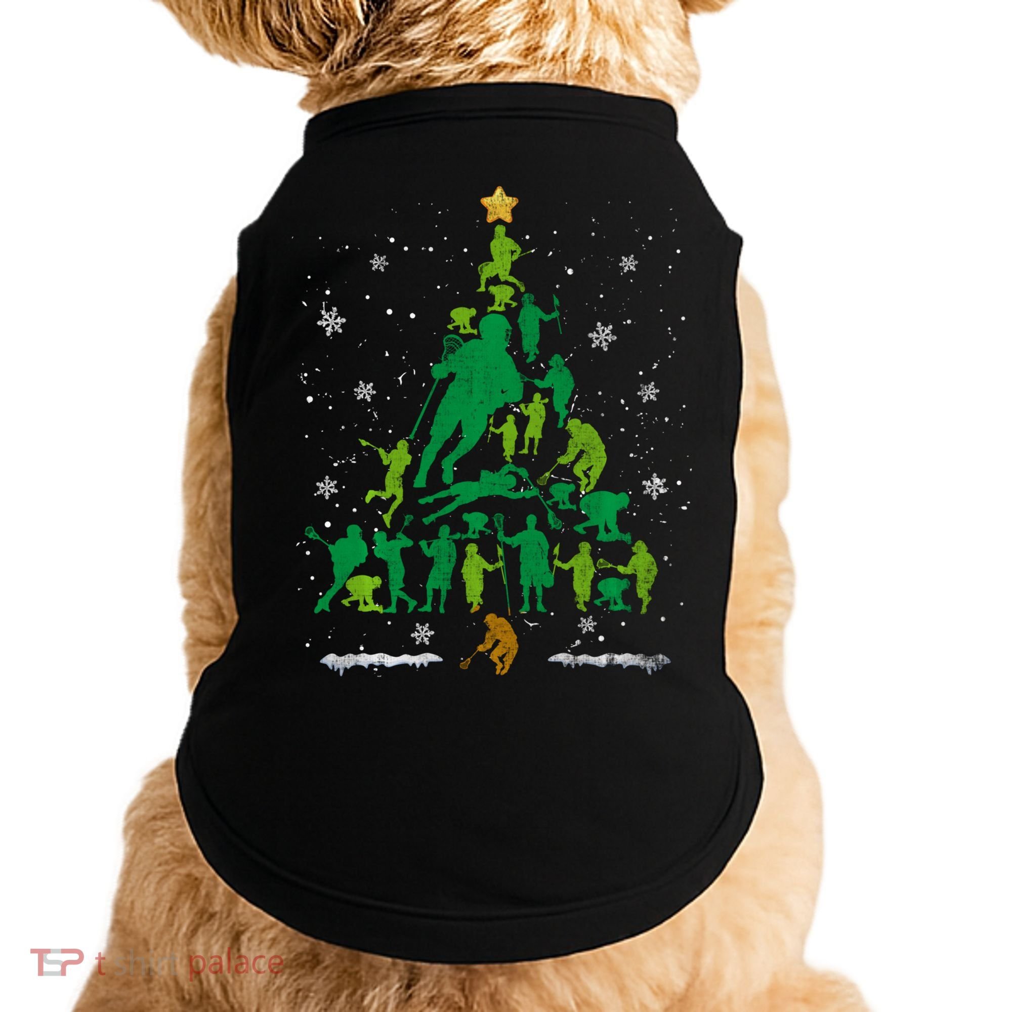 Retro Lacrosse Christmas Tree Xmas Lacrosse Player Lover Doggie Tank