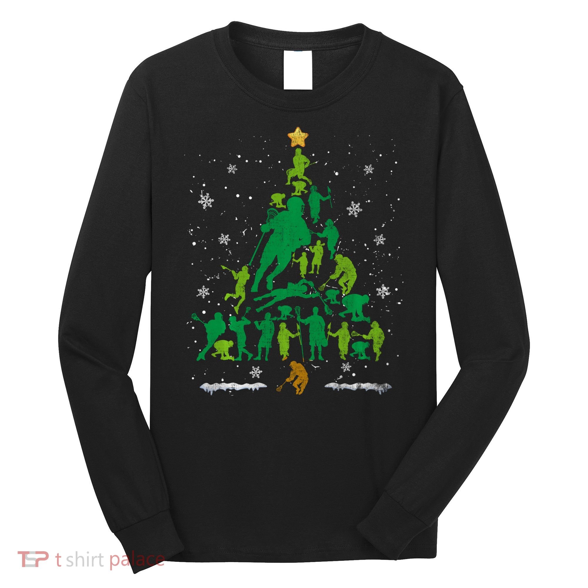 Retro Lacrosse Christmas Tree Xmas Lacrosse Player Lover Long Sleeve Shirt
