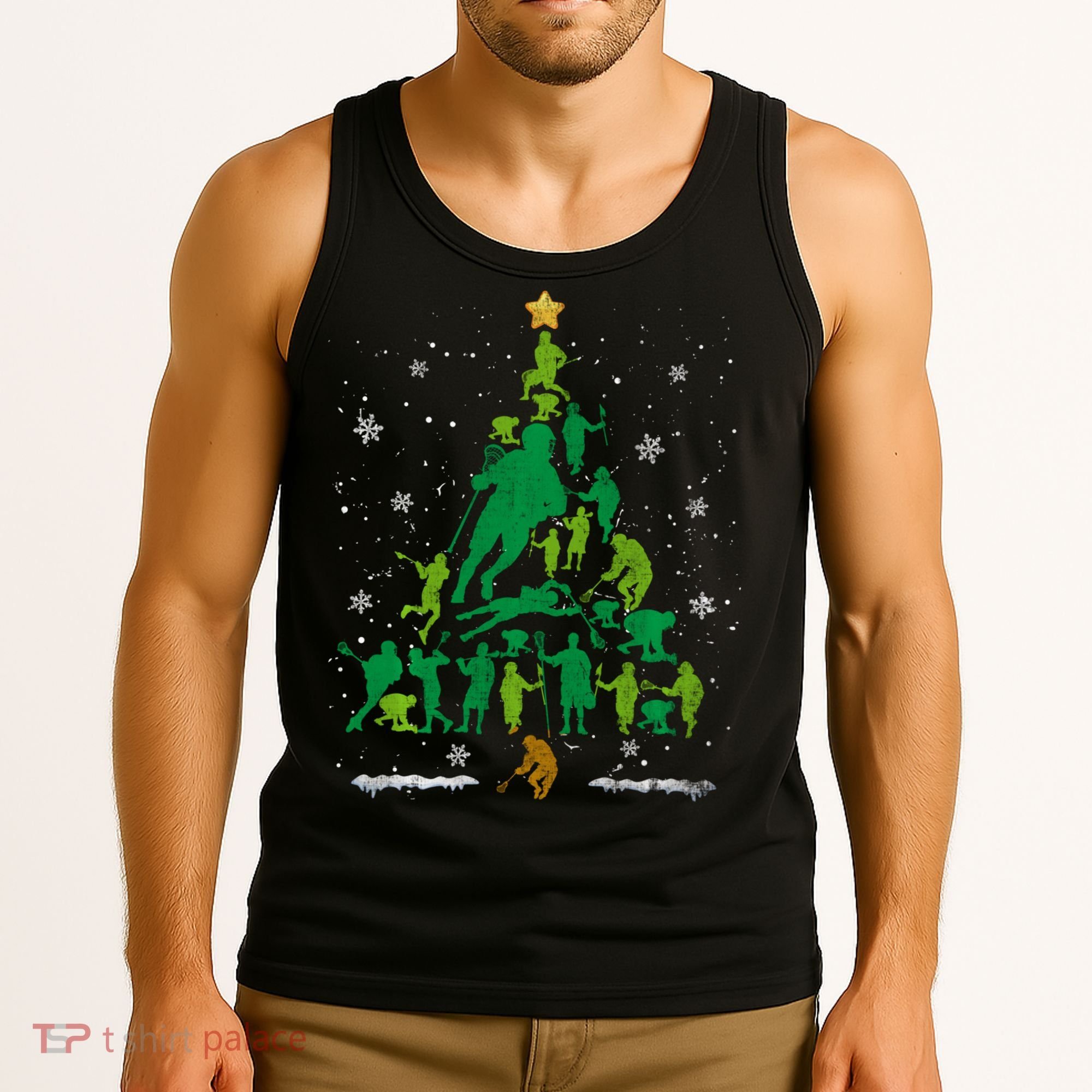 Retro Lacrosse Christmas Tree Xmas Lacrosse Player Lover Tank Top