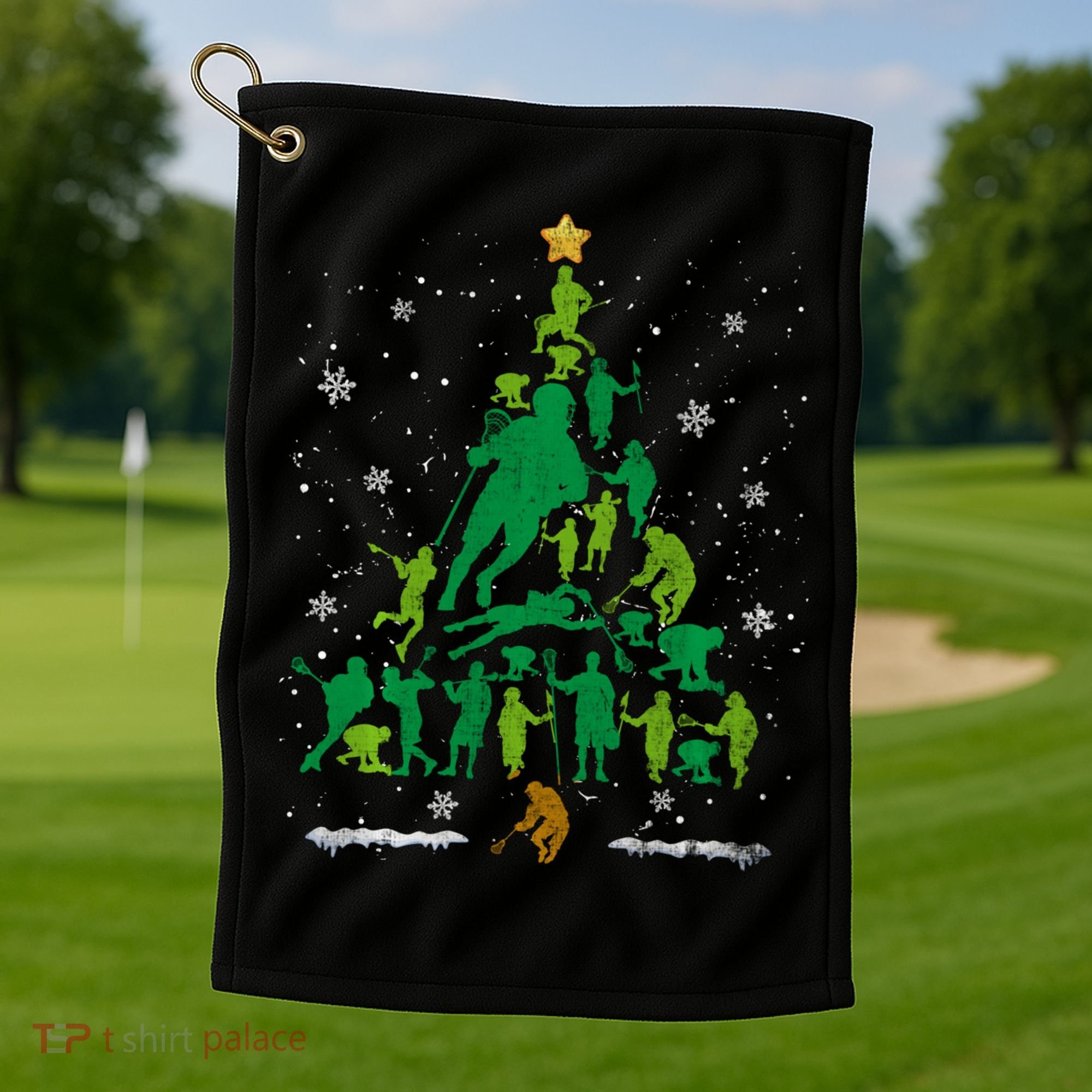 Retro Lacrosse Christmas Tree Xmas Lacrosse Player Lover Golf Towel