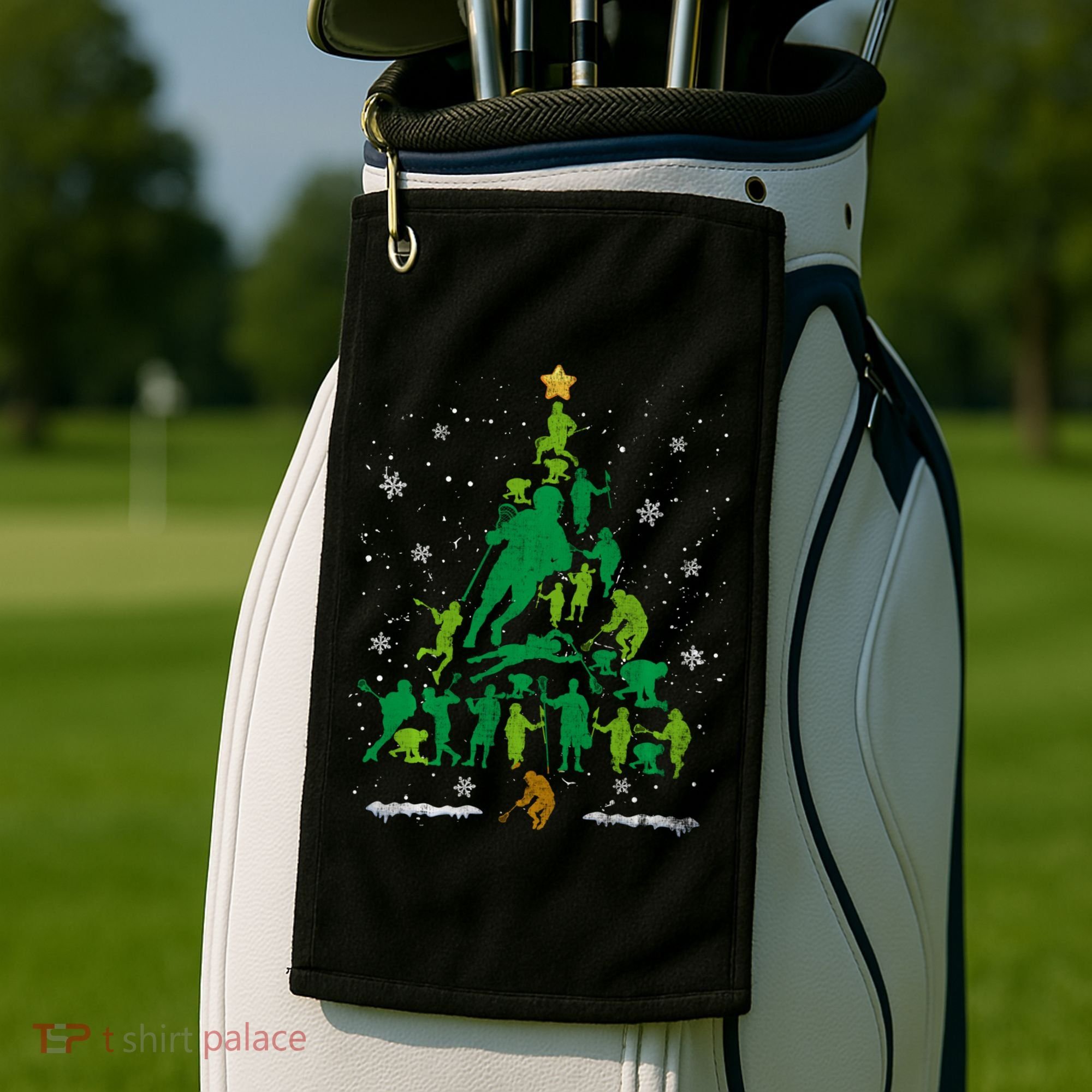 Retro Lacrosse Christmas Tree Xmas Lacrosse Player Lover Golf Towel