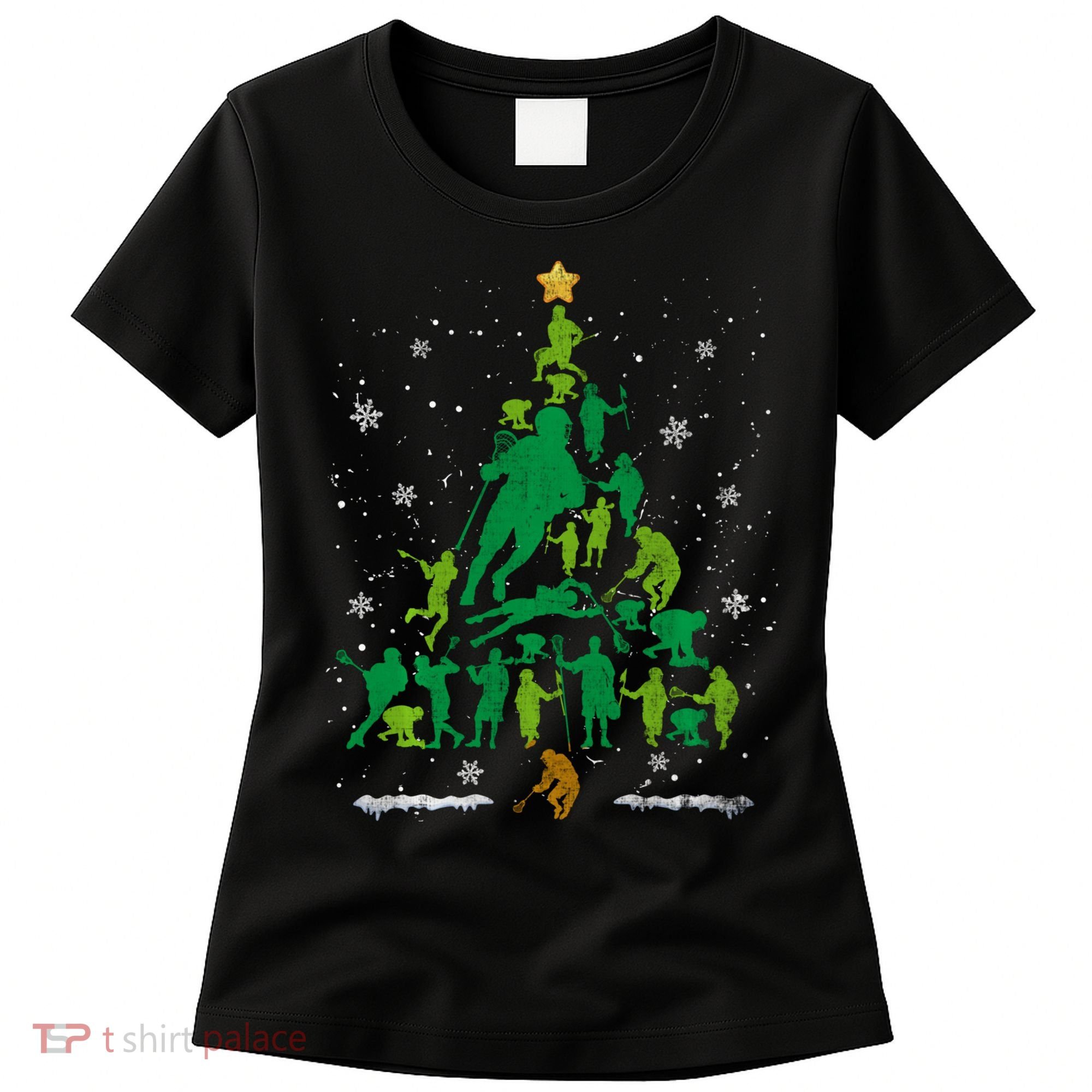 Retro Lacrosse Christmas Tree Xmas Lacrosse Player Lover Women's T-Shirt