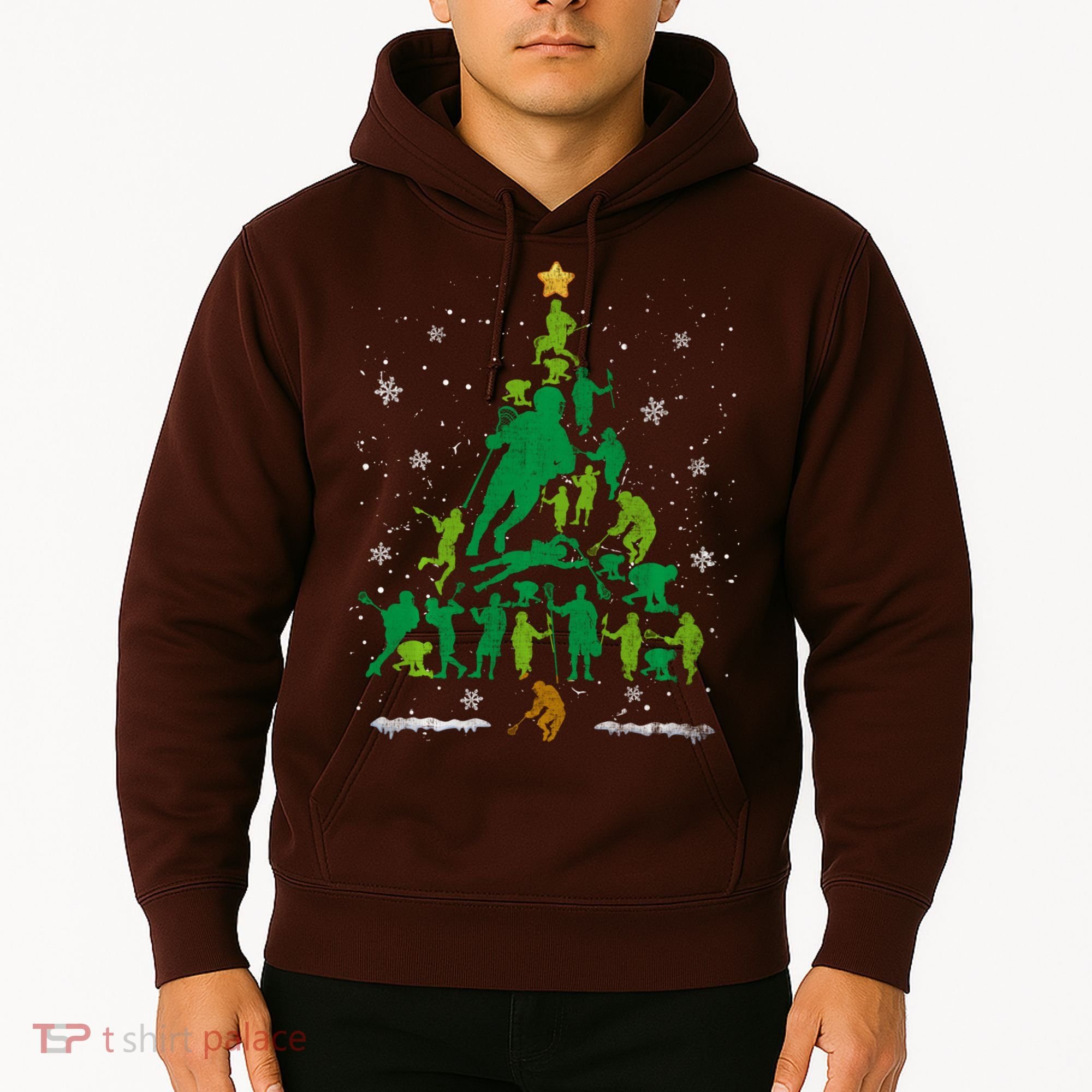 Retro Lacrosse Christmas Tree Xmas Lacrosse Player Lover Hoodie