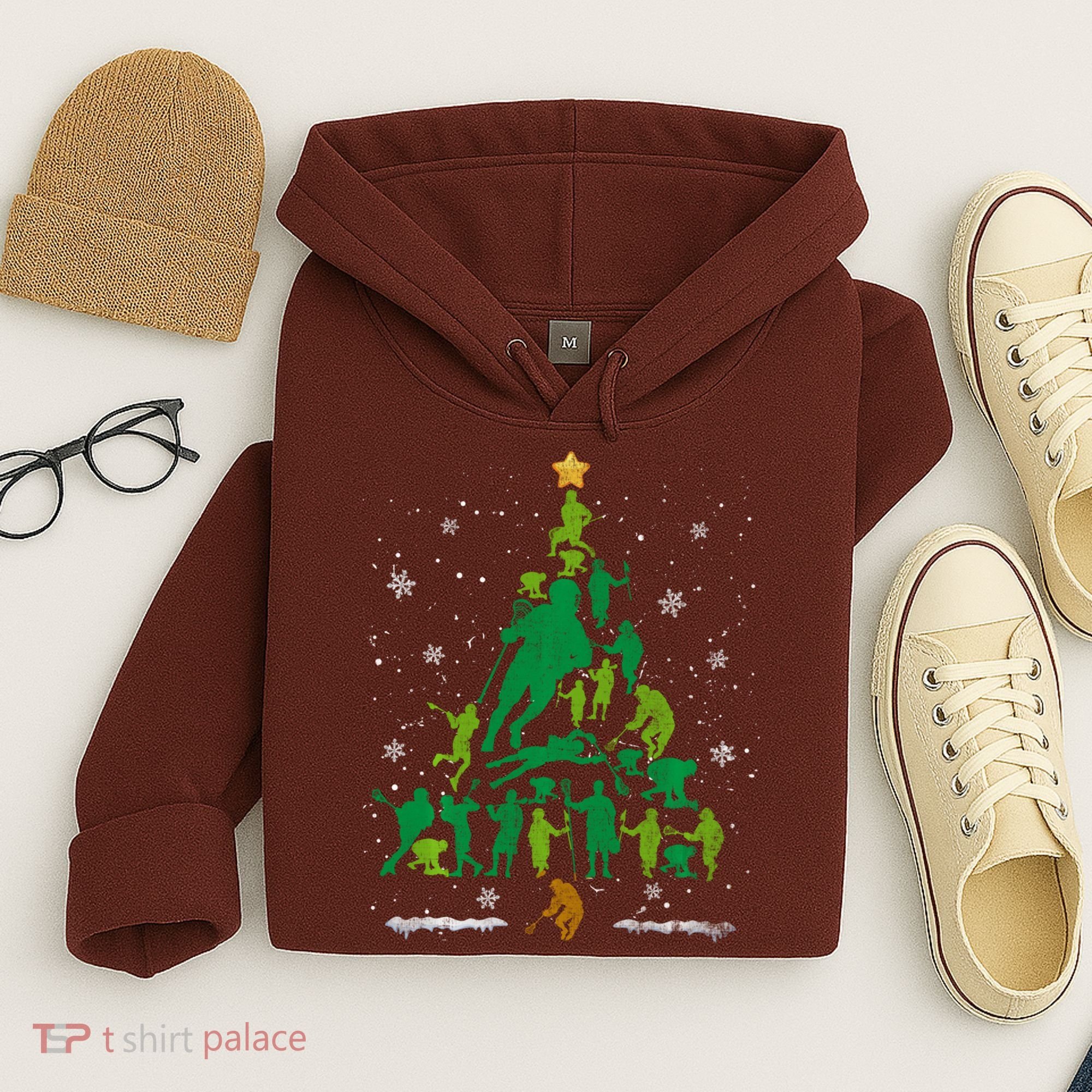 Retro Lacrosse Christmas Tree Xmas Lacrosse Player Lover Hoodie
