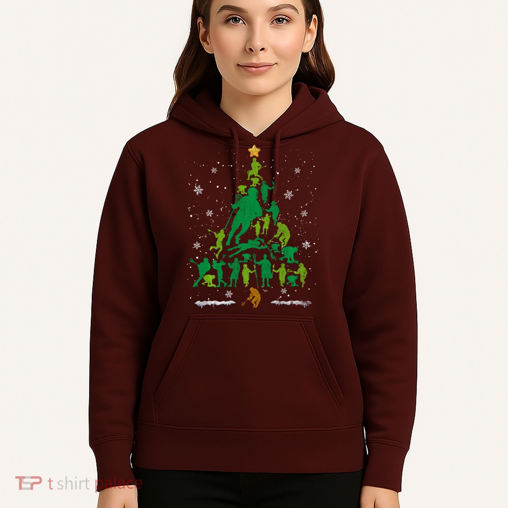 Retro Lacrosse Christmas Tree Xmas Lacrosse Player Lover Hoodie