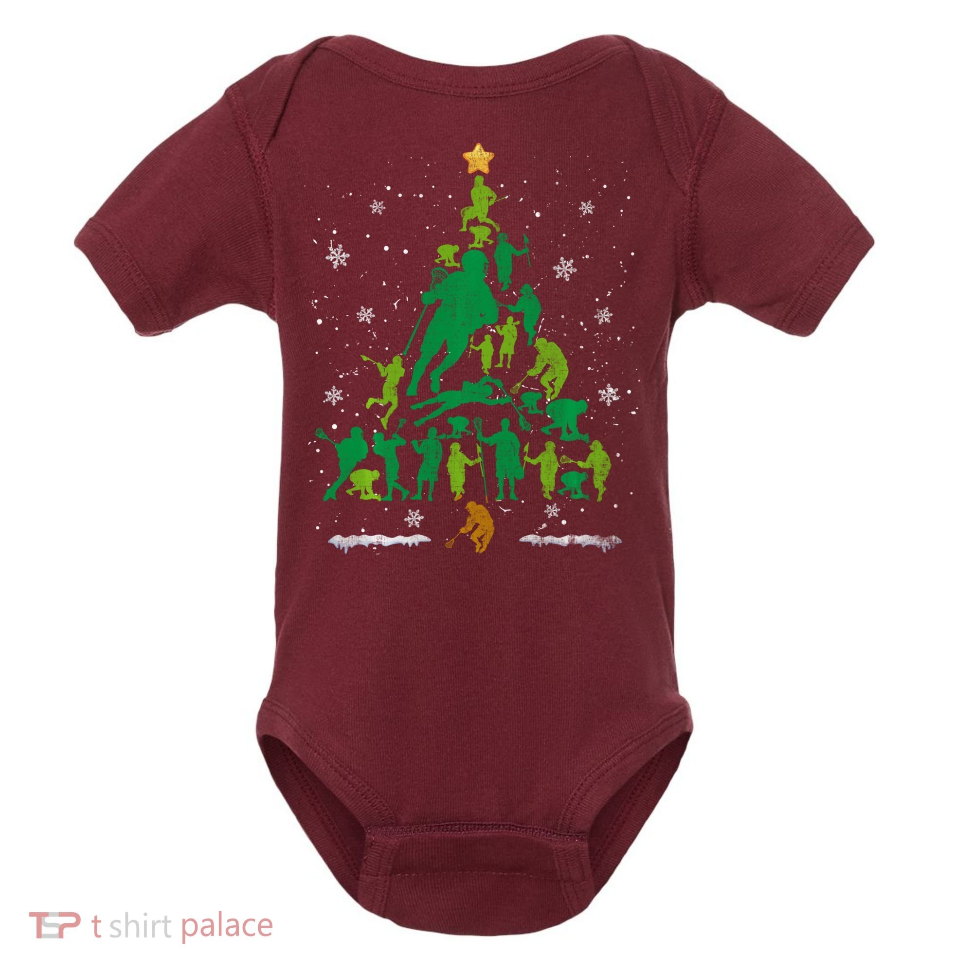 Retro Lacrosse Christmas Tree Xmas Lacrosse Player Lover Baby Bodysuit