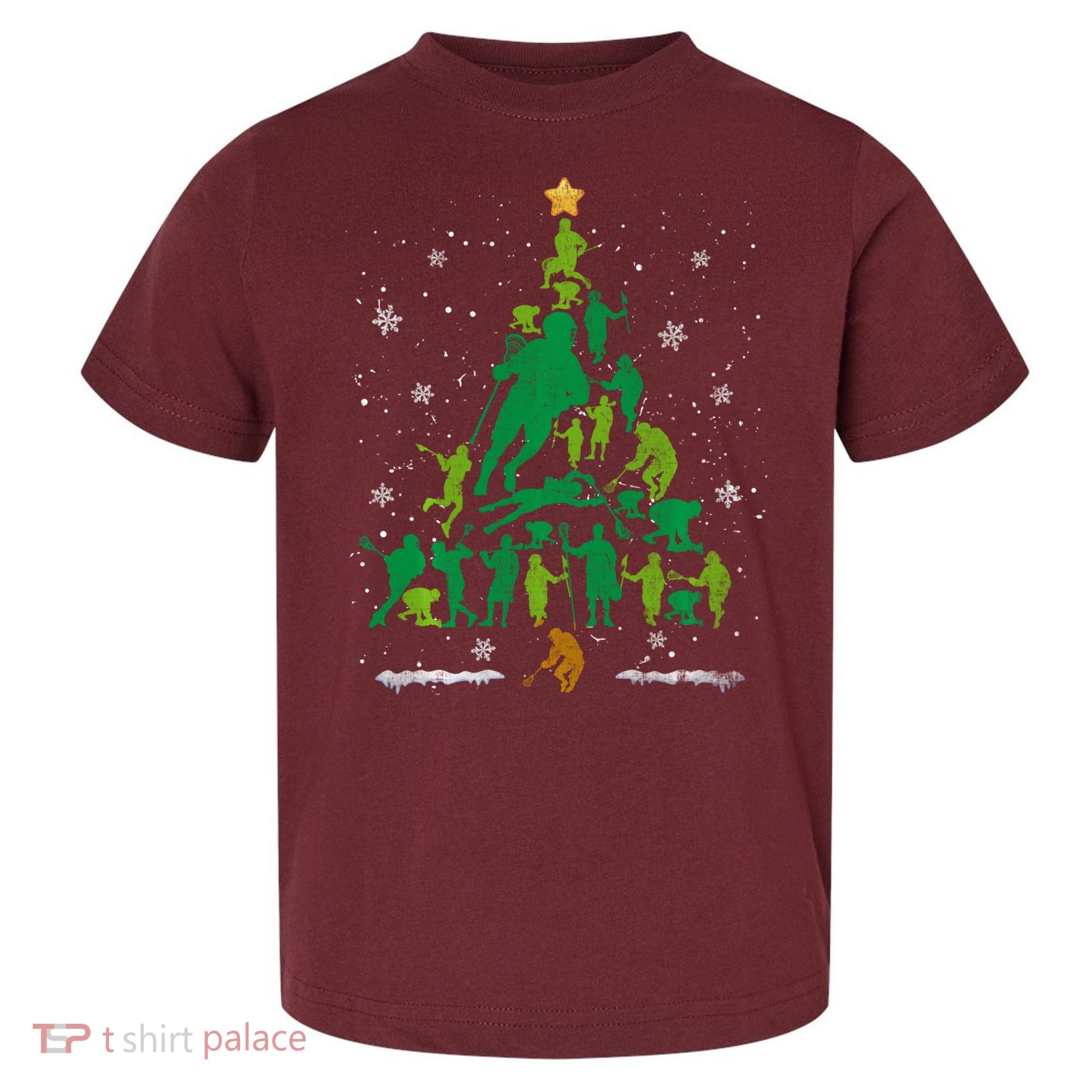 Retro Lacrosse Christmas Tree Xmas Lacrosse Player Lover Toddler T-Shirt
