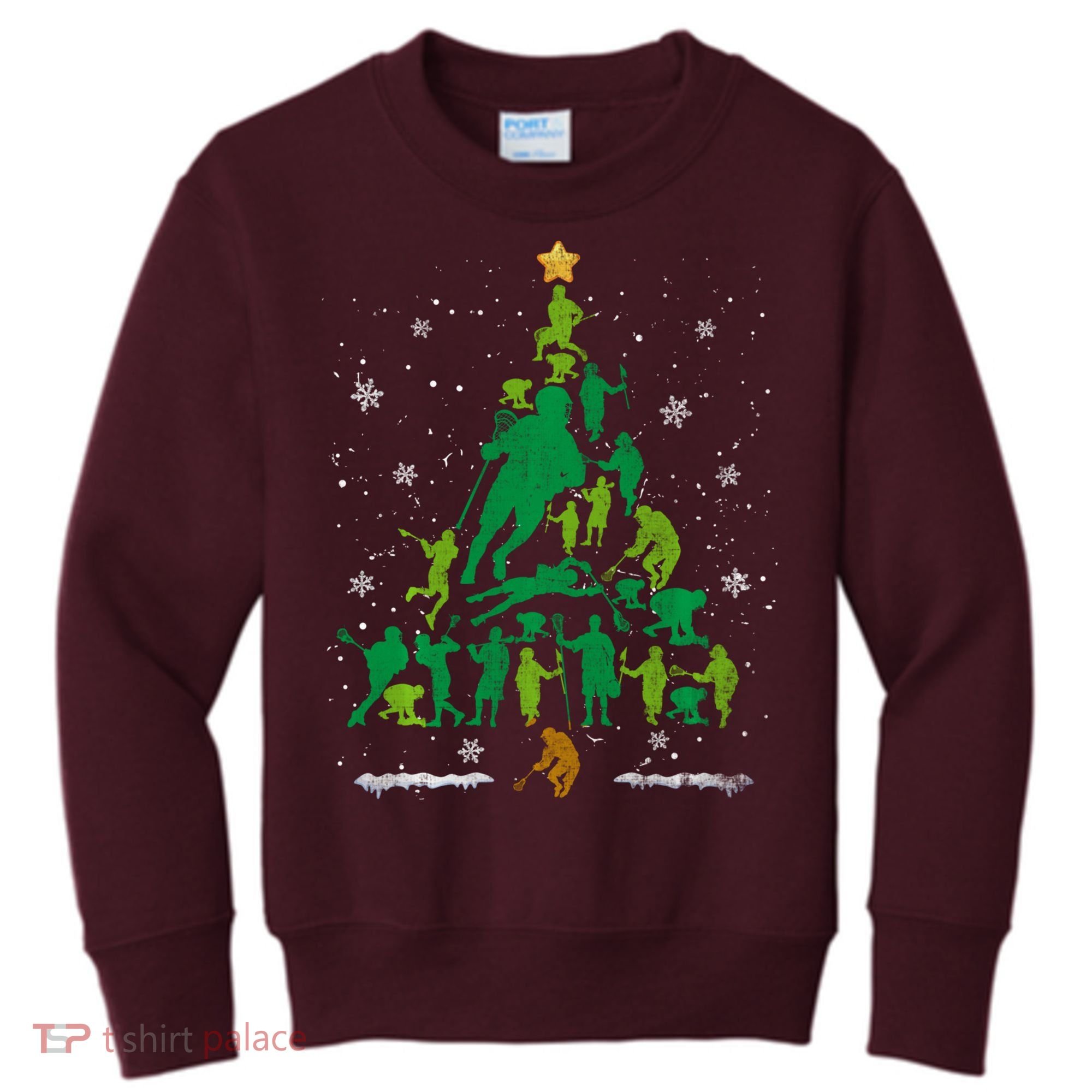 Retro Lacrosse Christmas Tree Xmas Lacrosse Player Lover Kids Sweatshirt