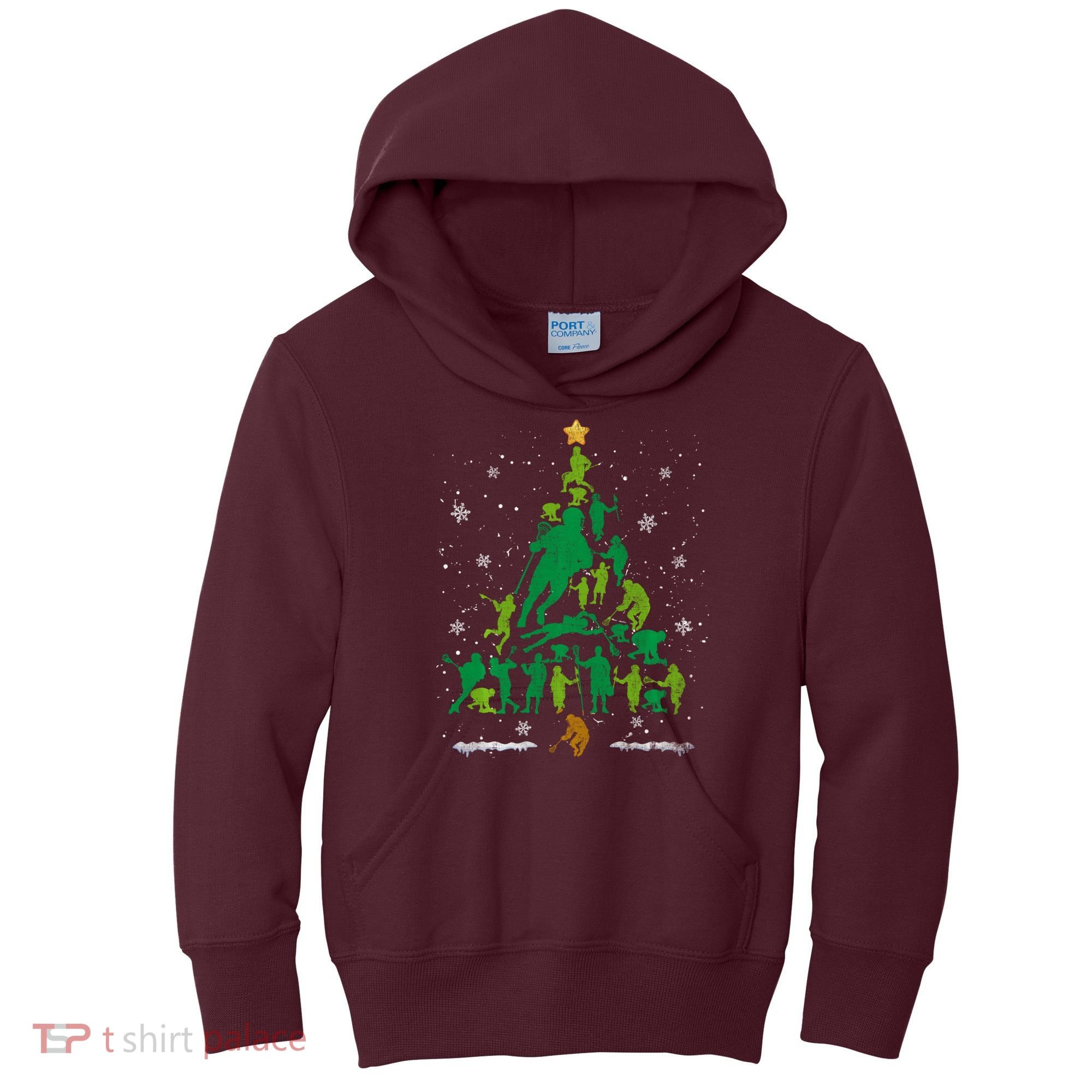Retro Lacrosse Christmas Tree Xmas Lacrosse Player Lover Kids Hoodie