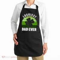 Retro Luckiest Dad Ever Shamrock St Patricks Day Family Apron thumb 2