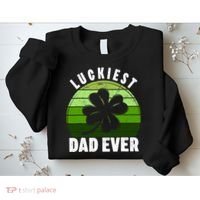 Retro Luckiest Dad Ever Shamrock St Patricks Day Family Sweatshirt thumb 2
