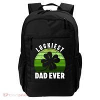 Retro Luckiest Dad Ever Shamrock St Patricks Day Family Backpack thumb 0