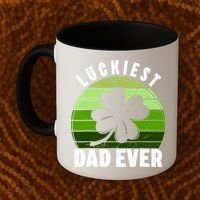 Retro Luckiest Dad Ever Shamrock St Patricks Day Family Coffee Mug thumb 2