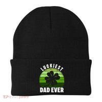 Retro Luckiest Dad Ever Shamrock St Patricks Day Family Beanie thumb 0