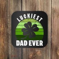 Retro Luckiest Dad Ever Shamrock St Patricks Day Family Coaster thumb 0