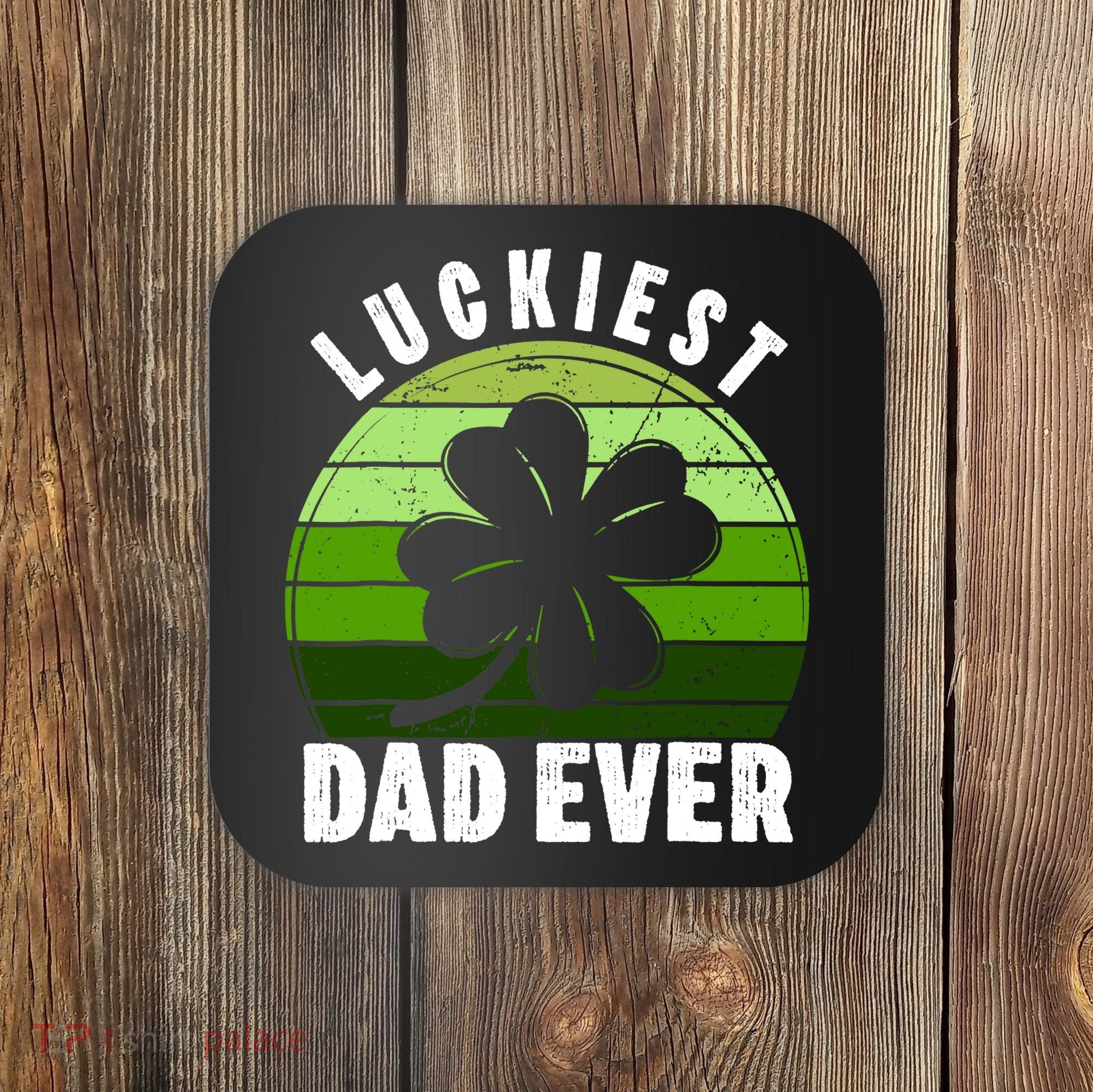 Retro Luckiest Dad Ever Shamrock St Patricks Day Family Coaster