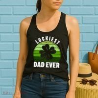 Retro Luckiest Dad Ever Shamrock St Patricks Day Family Women's Tank Top thumb 2
