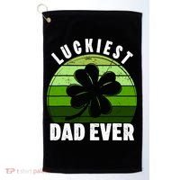 Retro Luckiest Dad Ever Shamrock St Patricks Day Family Golf Towel thumb 0
