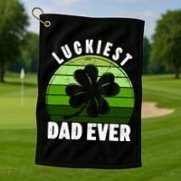 Retro Luckiest Dad Ever Shamrock St Patricks Day Family Golf Towel thumb 1