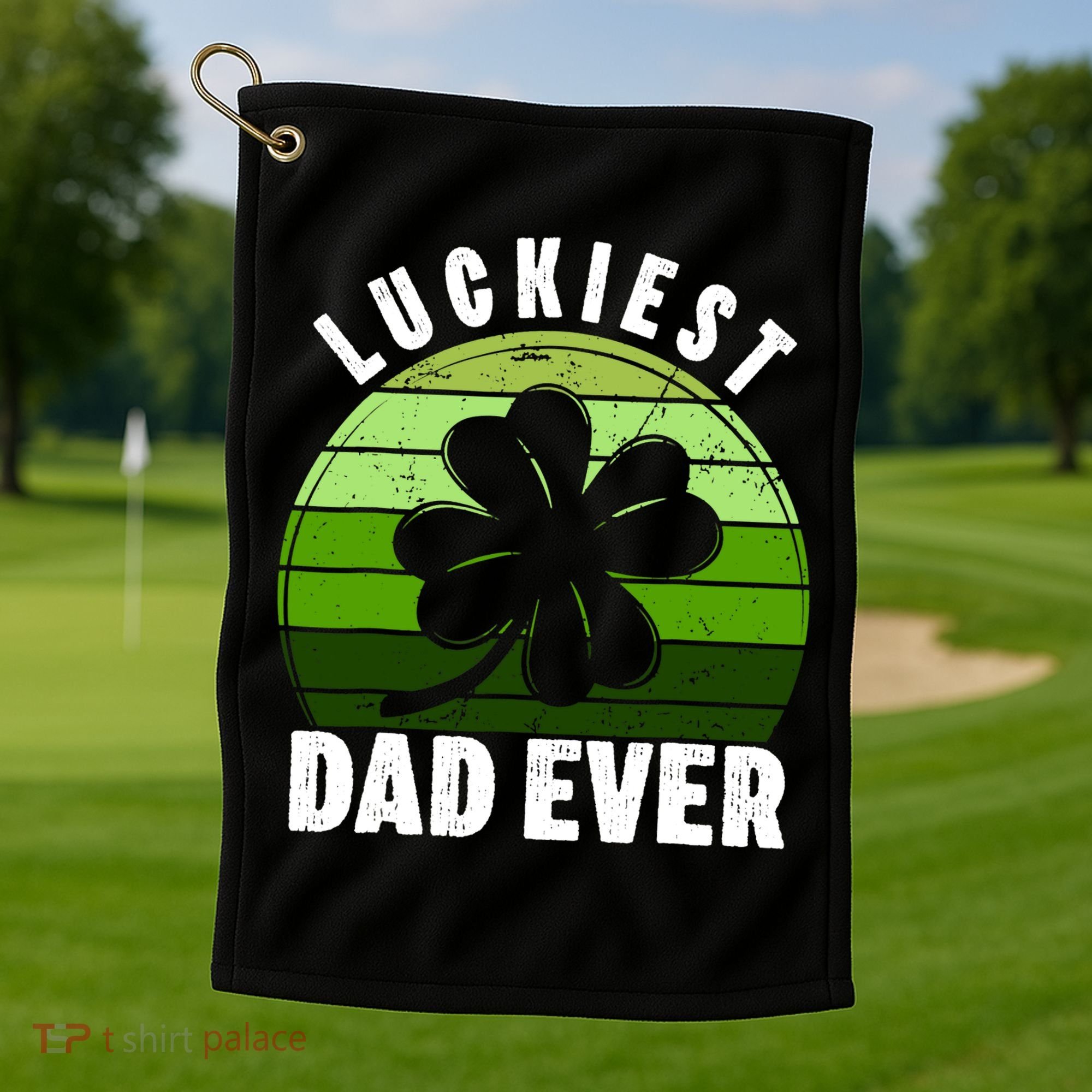 Retro Luckiest Dad Ever Shamrock St Patricks Day Family Golf Towel