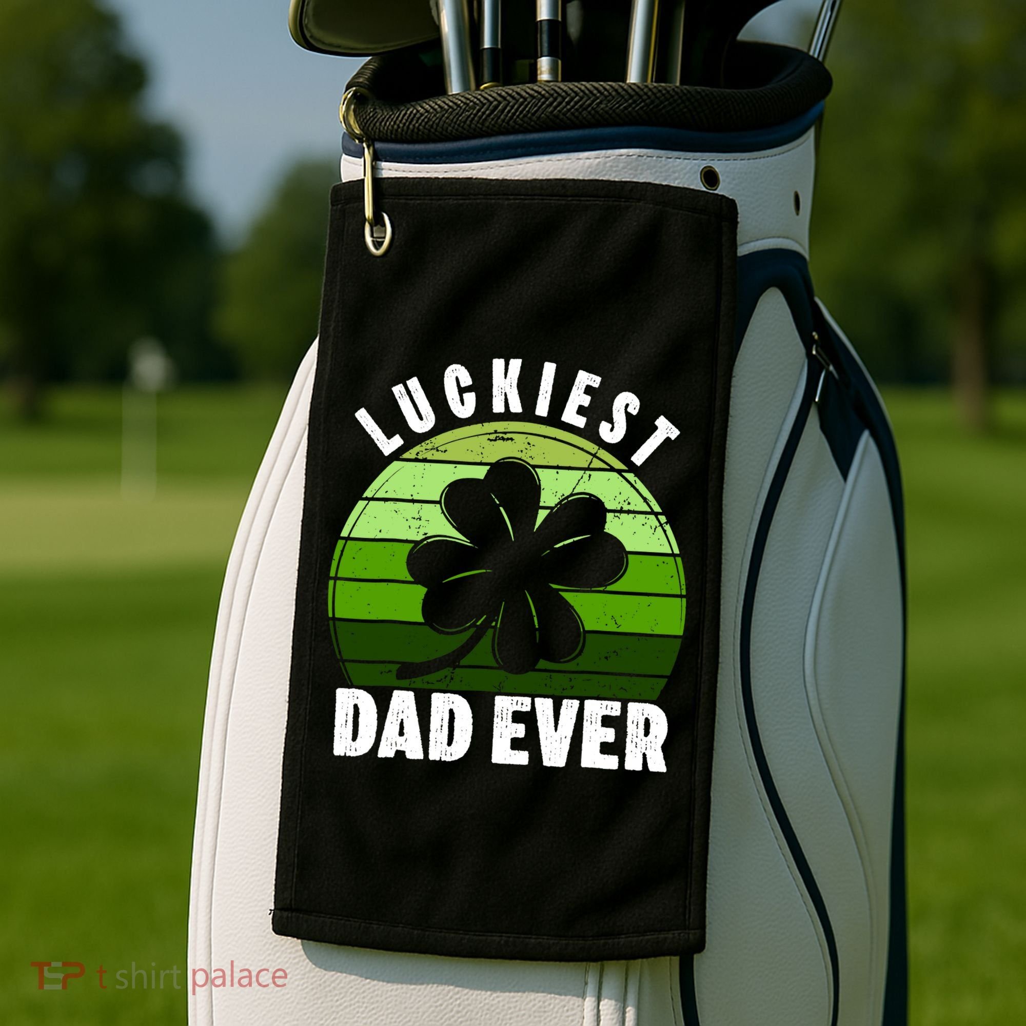 Retro Luckiest Dad Ever Shamrock St Patricks Day Family Golf Towel