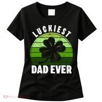 Retro Luckiest Dad Ever Shamrock St Patricks Day Family Women's T-Shirt thumb 0