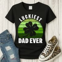 Retro Luckiest Dad Ever Shamrock St Patricks Day Family Women's T-Shirt thumb 3