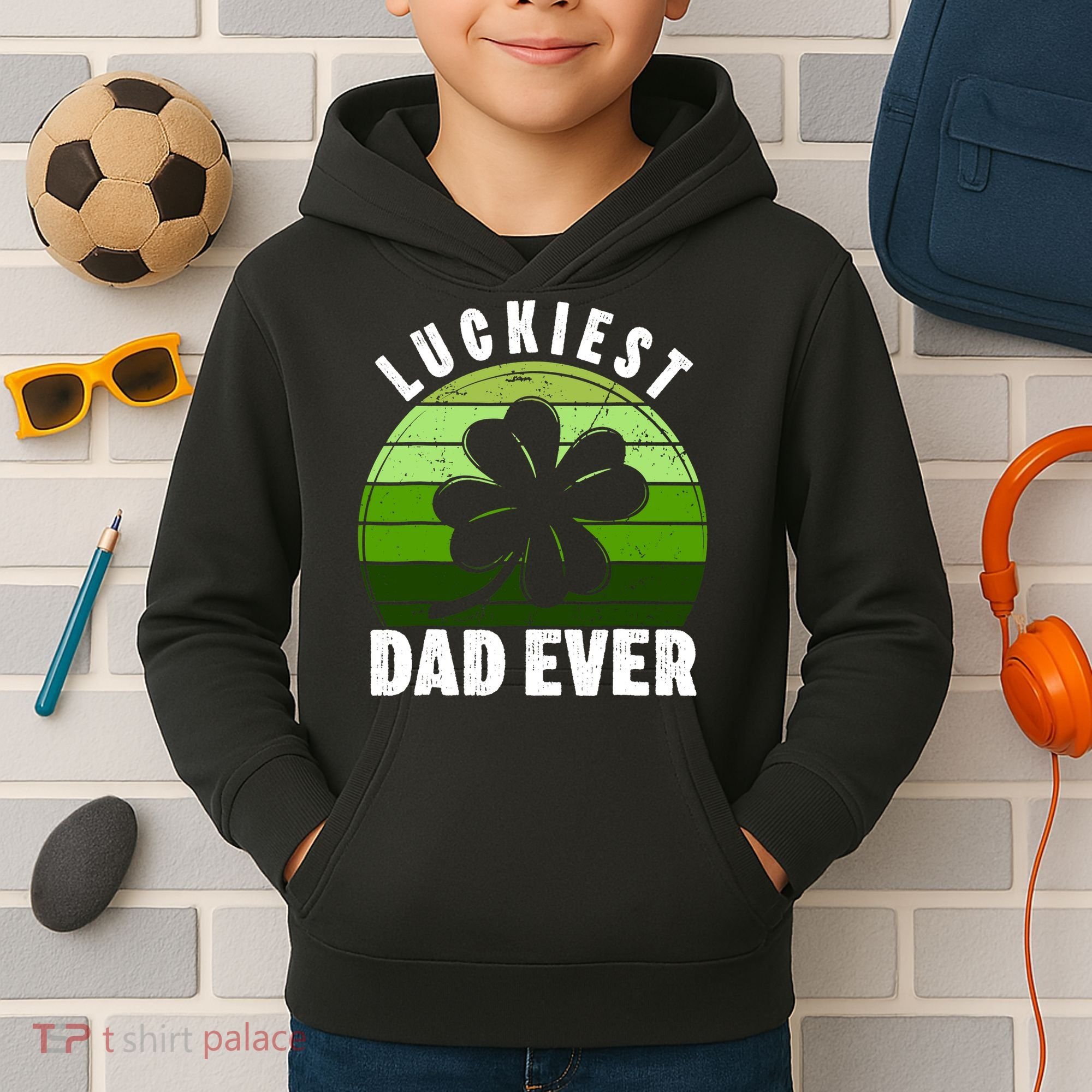 Retro Luckiest Dad Ever Shamrock St Patricks Day Family Kids Hoodie