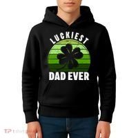 Retro Luckiest Dad Ever Shamrock St Patricks Day Family Kids Hoodie thumb 4