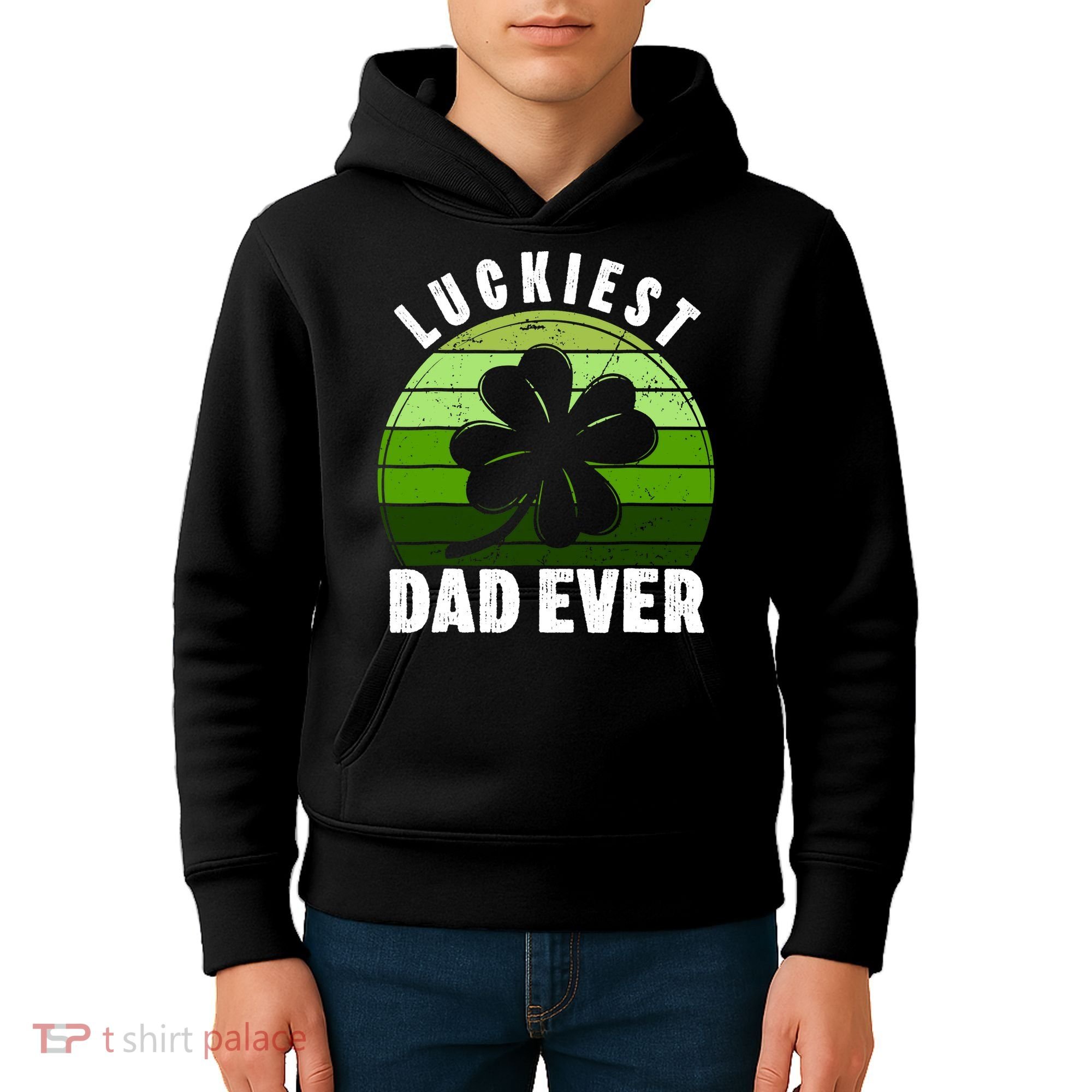 Retro Luckiest Dad Ever Shamrock St Patricks Day Family Kids Hoodie