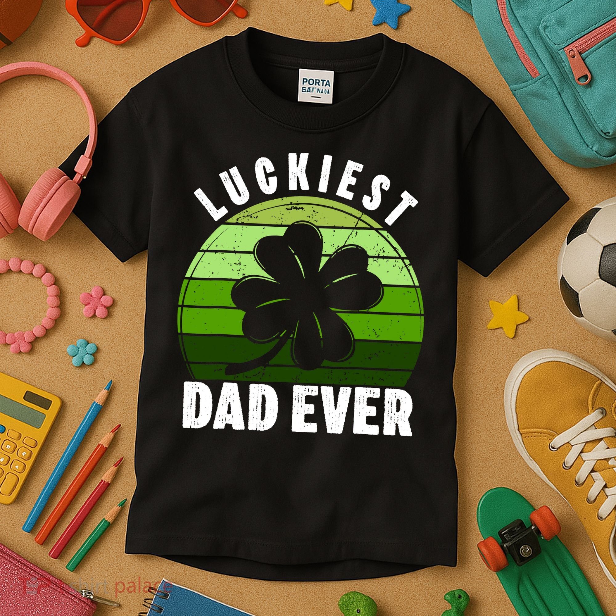 Retro Luckiest Dad Ever Shamrock St Patricks Day Family Kids T-Shirt