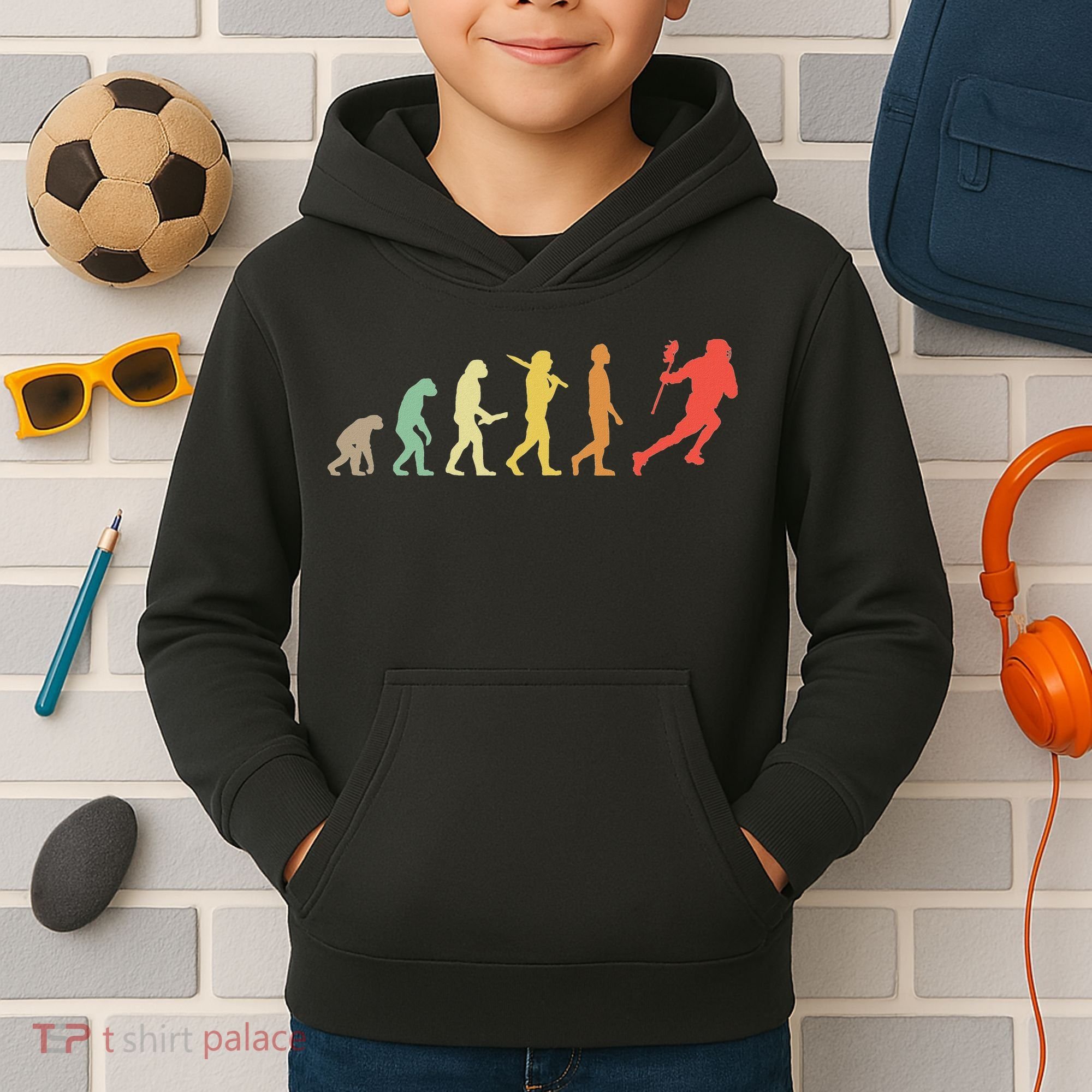 Retro Lacrosse Evolution Gift For Lacrosse Players Kids Hoodie