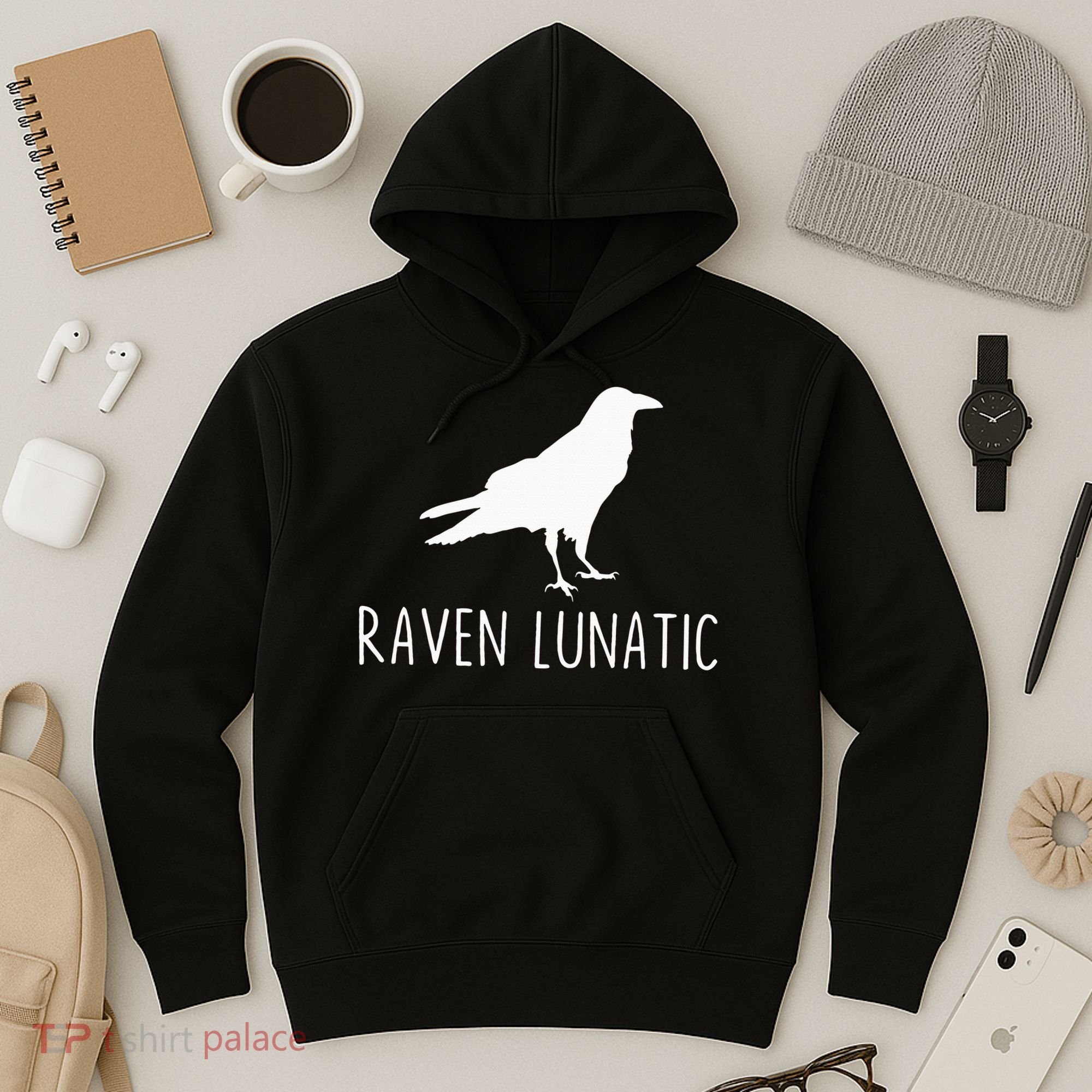 Raven Lunatic Funny Goth Bird Lover Halloween Party Gift Hoodie