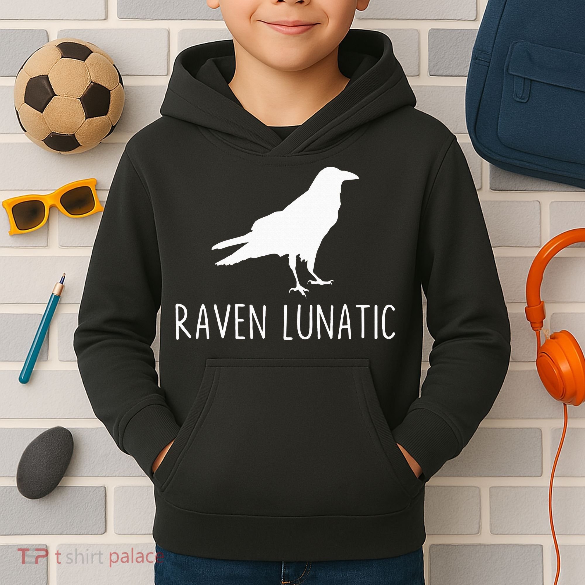 Raven Lunatic Funny Goth Bird Lover Halloween Party Gift Kids Hoodie